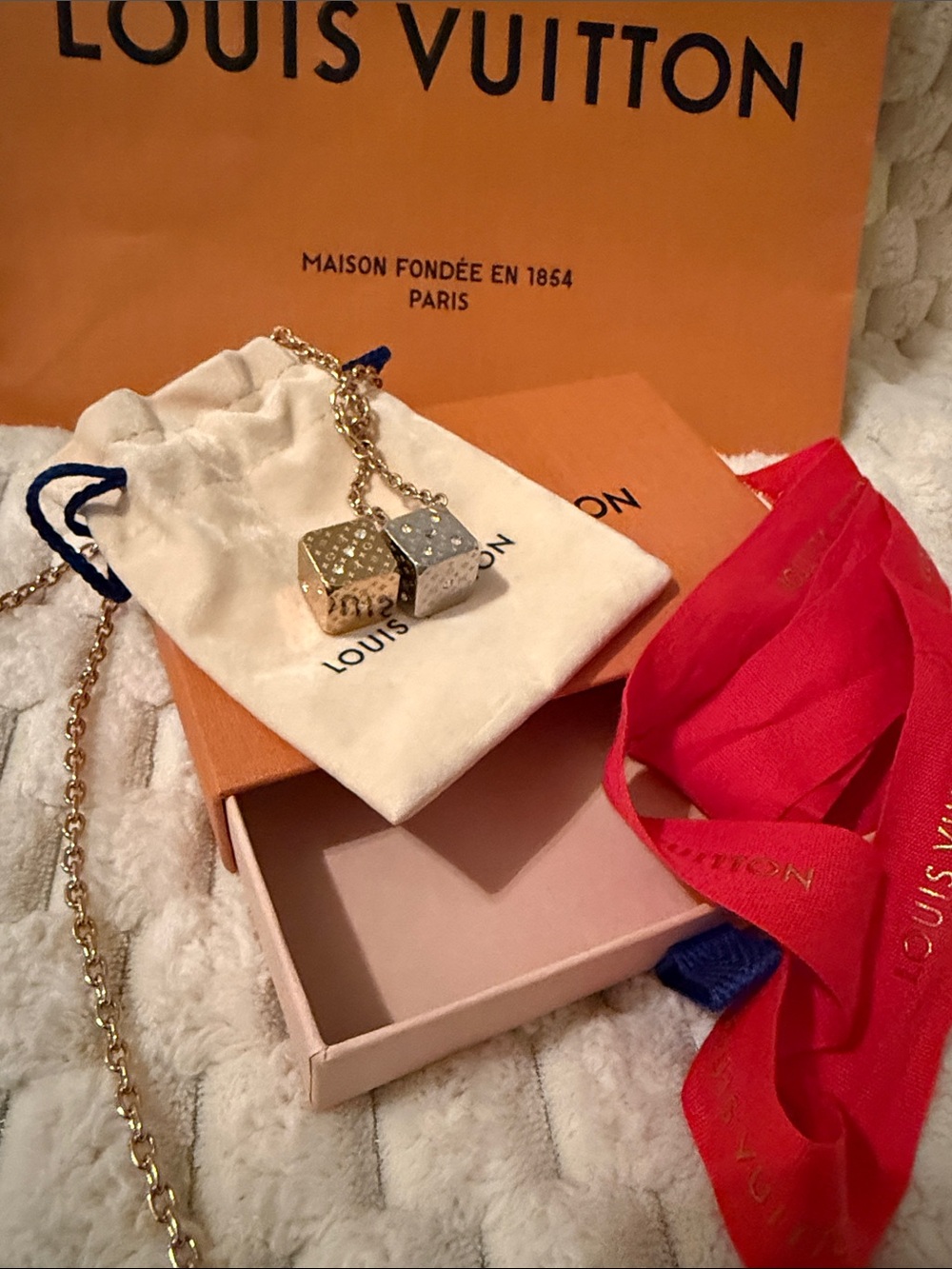 🔥Louis Vuitton Luckygram Crystal Dice Pendant Necklace Collectible🔥